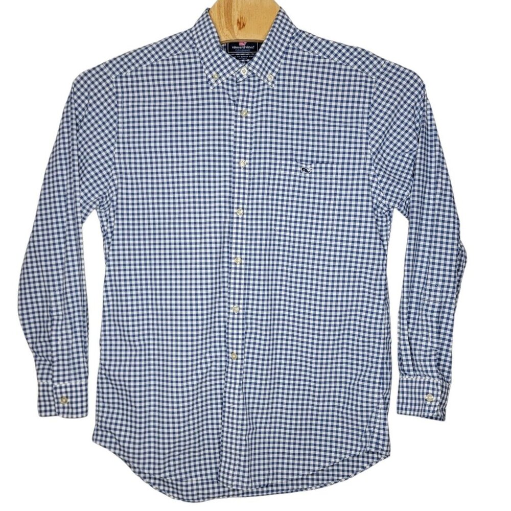 Vineyard Vines Performance Slim Fit Tucker Shirt Blue / White Checkered Men's‎ L